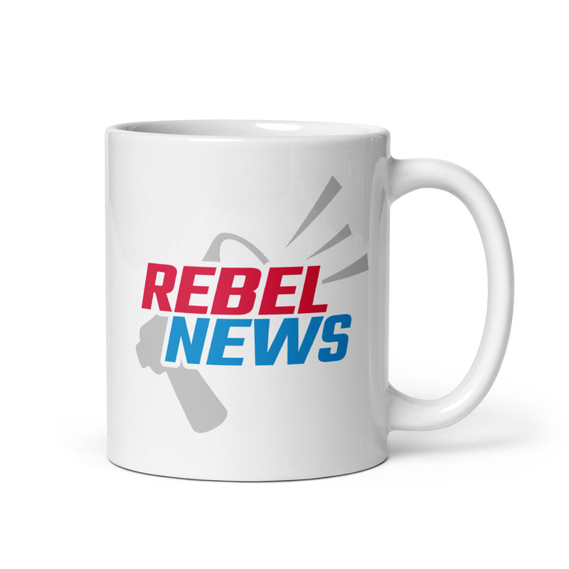 Load image into Gallery viewer, Rebel News Horn Logo (Red &amp; Blue)- White Glossy Mug
